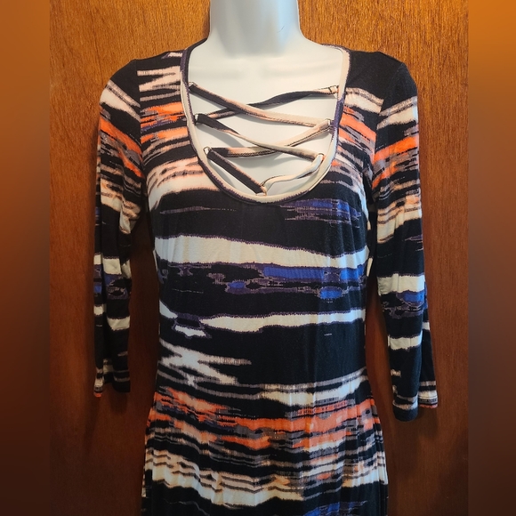 Bebe gorgeous tiger tye dye lace front zip back dress szM - Picture 2 of 6